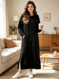 EVE Plus Size Solid Color Fleece Hooded Loose Long Dress SSNF-250904