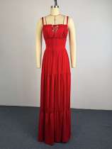 EVE Solid Color Pleated Sling Maxi Dress GCNE-75478