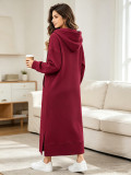EVE Plus Size Solid Color Fleece Hooded Loose Long Dress SSNF-250904