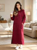 EVE Plus Size Solid Color Fleece Hooded Loose Long Dress SSNF-250904
