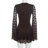 EVE Solid Color Lace Ruffles Mini Dress GSZM-D26DS266