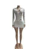 EVE Deep V Tight Long Sleeve Two Piece Skirts Set  GFCF-1508