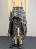 EVE Plaid Print Patchwork Irregular Long Skirt GCNE-75279