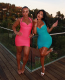 EVE Solid Color V Neck Sling Mini Dress GKYS-3045