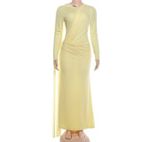 EVE Solid Color Long Sleeve Ruched Maxi Dress DLSF-K6D15241A