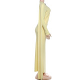 EVE Solid Color Long Sleeve Ruched Maxi Dress DLSF-K6D15241A