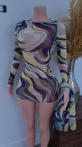Pre Order: About 7 work days shipping Print Mesh Mini Dress(With Scarf) YUEM-202677