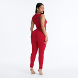 EVE Solid Color Hollow Out Jumpsuit MXBF-J26JP362