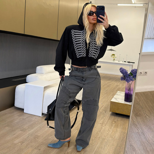 EVE Zipper Hooded Long Sleeve Coat GZJQ-K6C13111A