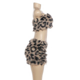 EVE Leopard Print Tube Top Two Piece Skirts Set DLSF-K6S14576A