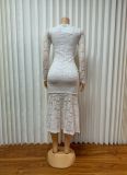 EVE Lace V Neck Long Sleeve Midi Dress GADE-8416