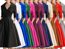 EVE Plus Size Solid Color Long Sleeve Satin Midi Dress BGN-371