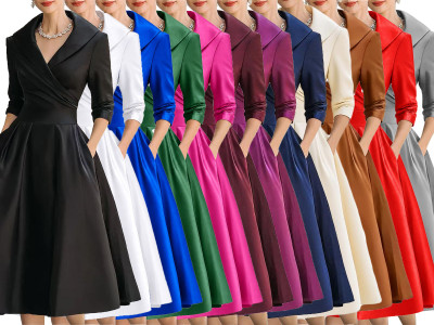 EVE Plus Size Solid Color Long Sleeve Satin Midi Dress BGN-371