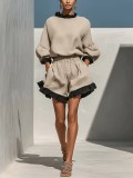 EVE Contrast Color Ruffles Edge Two Piece Shorts Set GWDS-260711