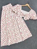 EVE Cherry Print Puff Sleeve Top Two Piece Skirts Set GYLY-10924