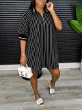 EVE Stripe Lapel Lantern Sleeve Shirt Dress HNIF-MC044