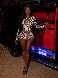 EVE Long Sleeve Mesh Print Two Piece Shorts Set GFCF-1555