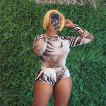 EVE Leopard Print Mesh Top Two Piece Shorts Set MXBF-D26ST300
