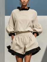EVE Contrast Color Ruffles Edge Two Piece Shorts Set GWDS-260711
