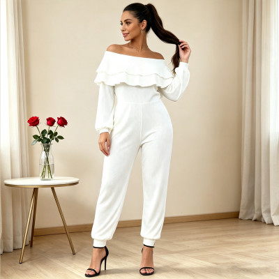 EVE Plus Size One Shoulder Long Sleeve Knits Jumpsuit QMZF-1909