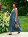 EVE Plus Size Raw Edge Sling Denim Long Dress GYLN-6290