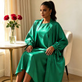 EVE Plus Size Satin Loose Cardigan Outer Robe+Sleeveless Dress 2 Piece Set QMZF-2115