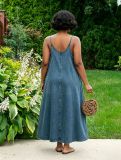 EVE Plus Size Raw Edge Sling Denim Long Dress GYLN-6290