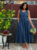 EVE Plus Size Press Pleated Denim Maxi Dress GYLN-6420