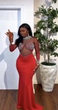 EVE Long Sleeve See Through Hot Drill Maxi Dress GMYU-9740