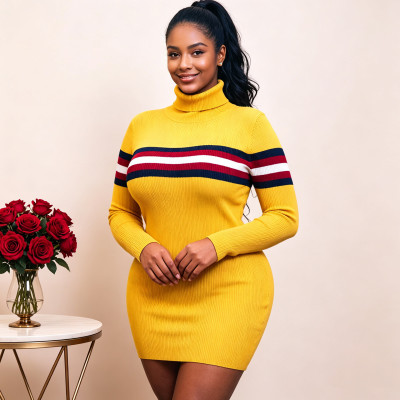 EVE Plus Size Stripe High Collar Knits Sweater QMZF-1902