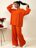 EVE Plus Size Long Sleeve Loose Top Wide Leg Pants Suit QMZF-2157