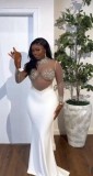 EVE Long Sleeve See Through Hot Drill Maxi Dress GMYU-9740