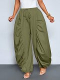 EVE Solid Color Ruched Ice Silk Lantern Pants GQLK-6696