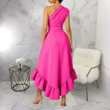 EVE Off Shoulder Ruffles Split Maxi Dress YF-11076