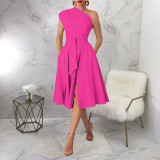 EVE Slash Shoulder Sleeveless Solid Midi Dress YF-11061