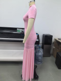 EVE Solid Color Short Sleeve Split Maxi Dress GHYX-TXY5458