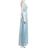 EVE Lace Edge Halterneck Solid Maxi Dress GYME-K6D10431A