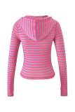 EVE Stripe Print Zipper Hooded Two Piece Pants Set GKYS-2980-01