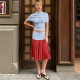 EVE Ruched Shawl+Wrap Chest Top+Color Block Mid-skirt Suit GYME-K6S11129A