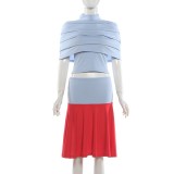 EVE Ruched Shawl+Wrap Chest Top+Color Block Mid-skirt Suit GYME-K6S11129A