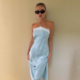 EVE Lace Edge Halterneck Solid Maxi Dress GYME-K6D10431A