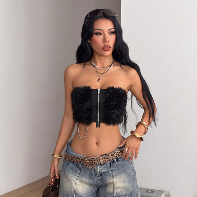 EVE Fur-patchwork Skinny Zipper Vest GZJQ-K6B15282A