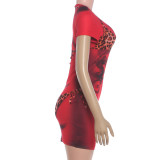 EVE See Through Print Short Sleeve Mini Dress XEF-K6D15964A