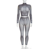 EVE Stripe Mesh Print Long Sleeve Pants Suit MXBF-D26ST291