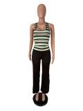 EVE Stripe Print Sleeveless U Neck Two Piece Pants Set SHD-8128