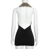 EVE Fur Neck Backless Ruched Mini Dress GDSF-C26DS281