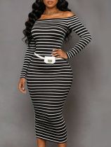 EVE Stripe Knits Long Sleeve Long Dress ZDF-33553
