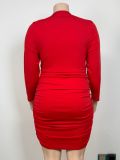 EVE Plus Size Solid Color Ruched Mini Dress GAWE-6782