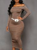EVE Stripe Knits Long Sleeve Long Dress ZDF-33553