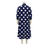 EVE Polka Dot Print 3/4 Sleeve Midi Dress GYLY-11347